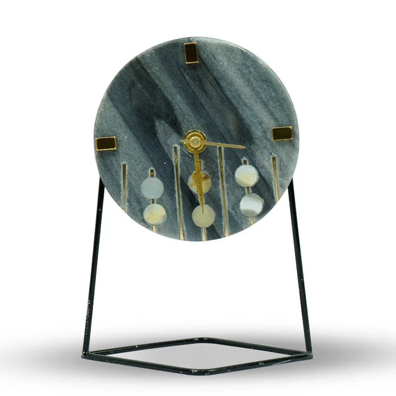 Moderna Marble Table Clock With Brass Inlay - Grey, Black media 7