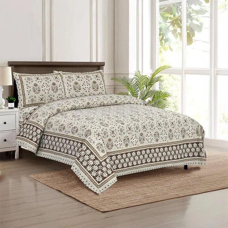 Avsara Floral Cotton Bedsheet (Brown,Beige) - 160 TC media 1