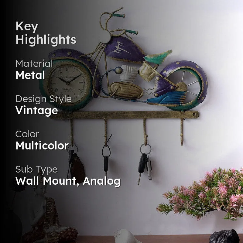 Bike Utility Key Holder Accent Metal Wall Clock media 2