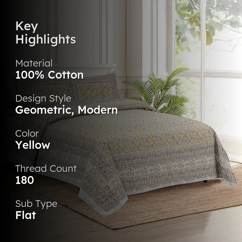 Seijun Mural Cotton Bedsheet (Yellow) - 180 TC media 2
