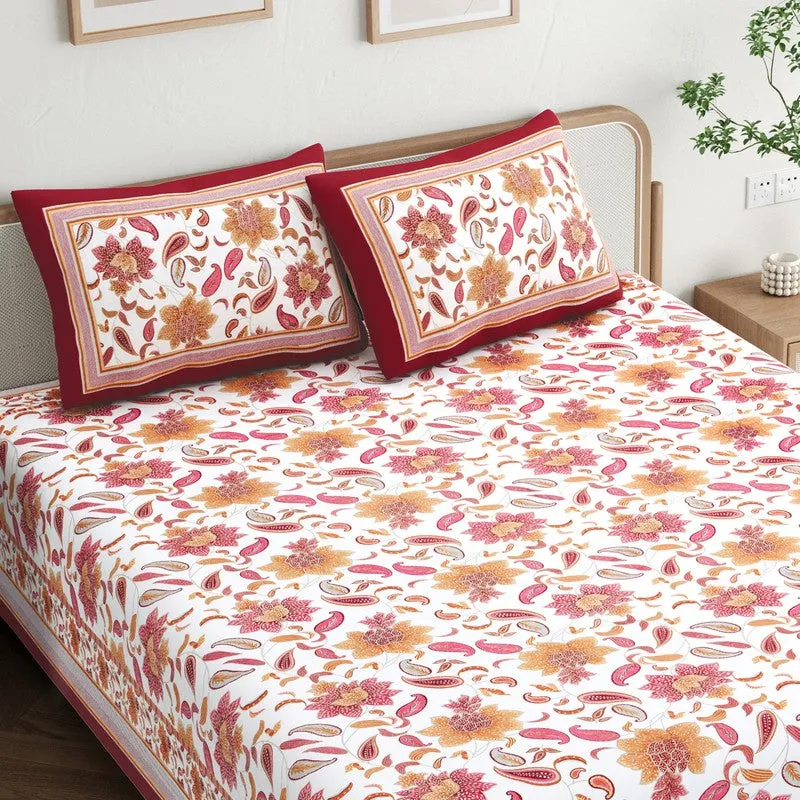 Soft Petal Cotton Bedsheet (White,Red) - 180 GSM media 4