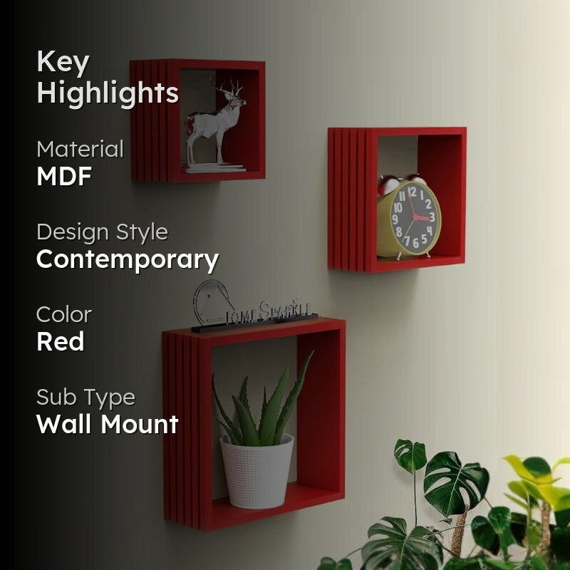 Rustic Reverie Wall Shelf - Red - Set Of Three media 2