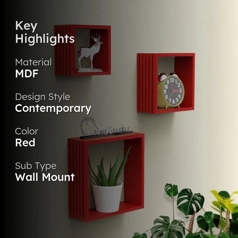 Rustic Reverie Wall Shelf - Red - Set Of Three media 2