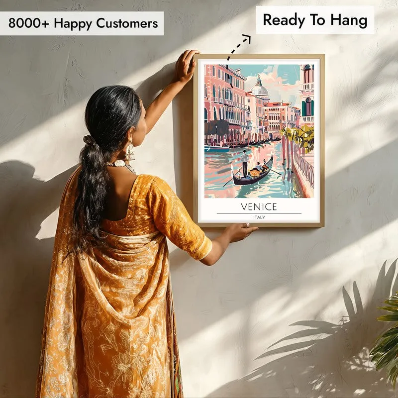 Vintage Venice Framed Canvas Archival Canvas Wall Painting - Natural Brown Frame media 7