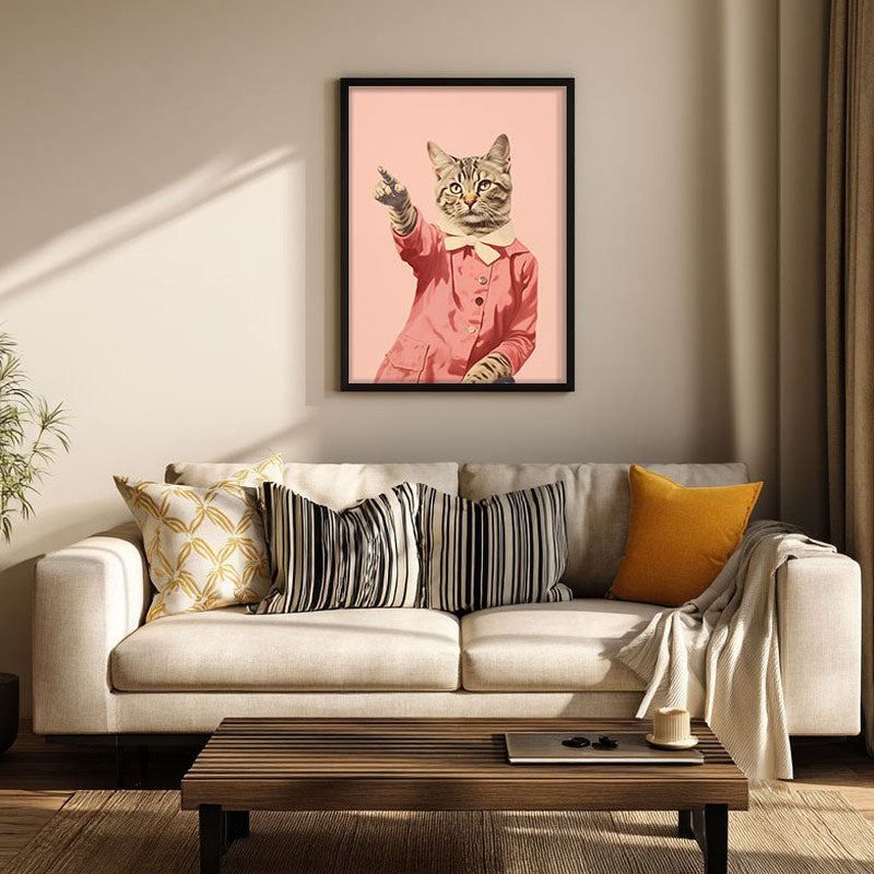 Disco Cat Archival Canvas Wall Art - Black Frame