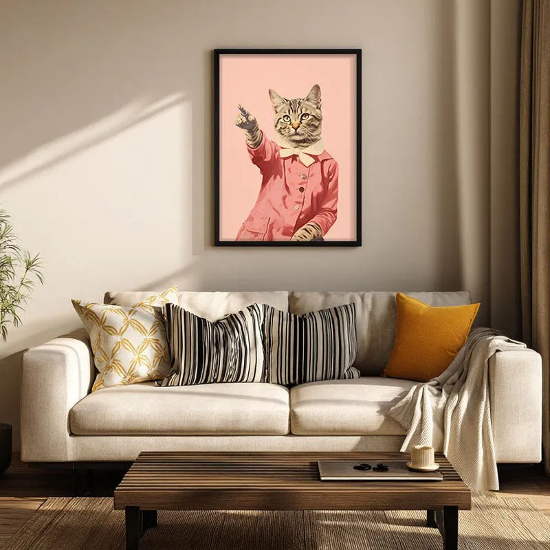 Disco Cat Archival Canvas Wall Art - Black Frame media 1