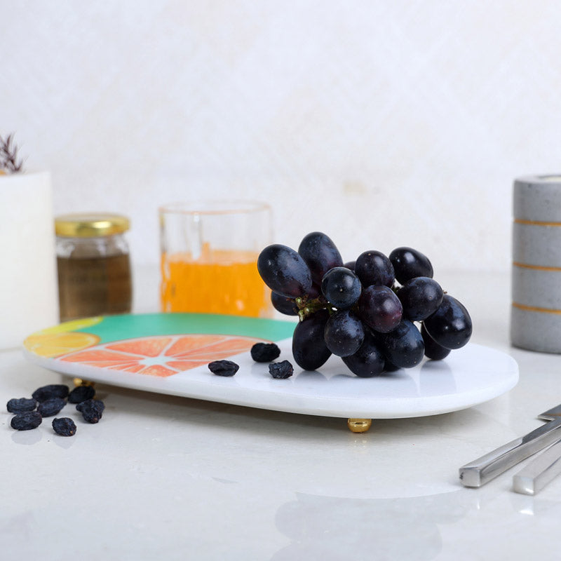 Exclusive Oval Printed (Marble,Brass) Marble Platter media 3
