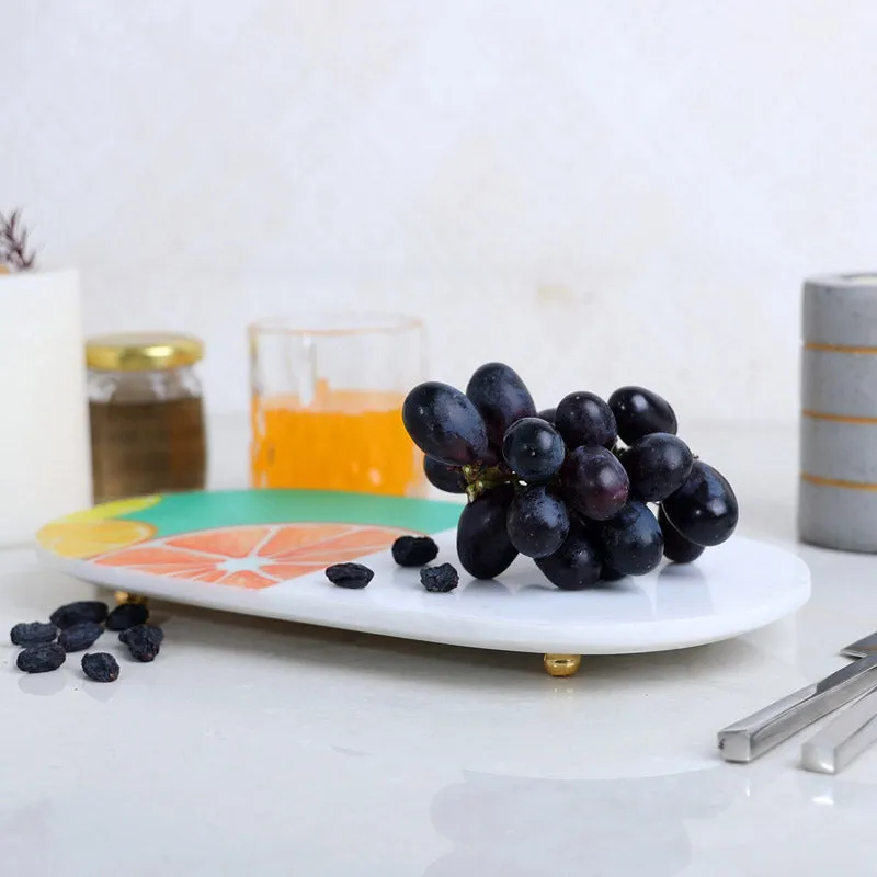Exclusive Oval Printed (Marble,Brass) Marble Platter media 3