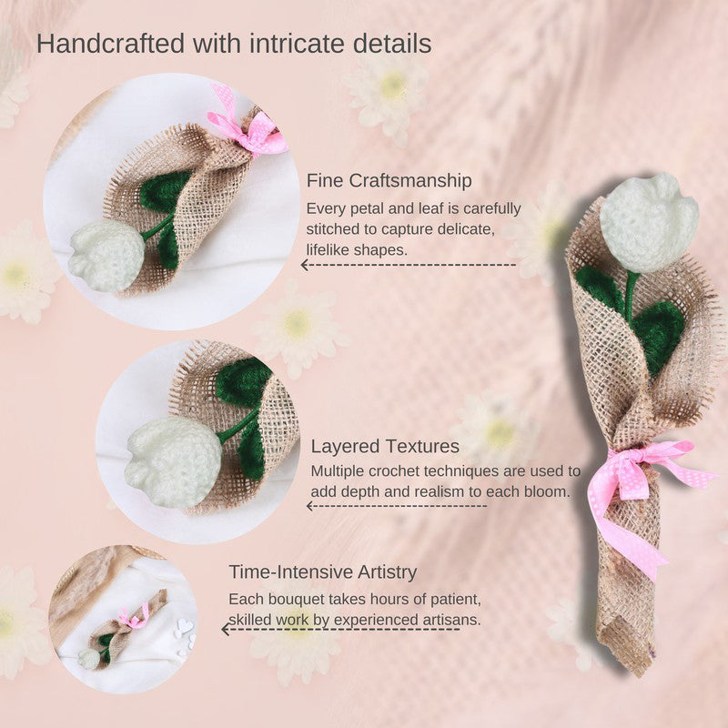 Crochet Handmade Tulip Bouquet - White media 5