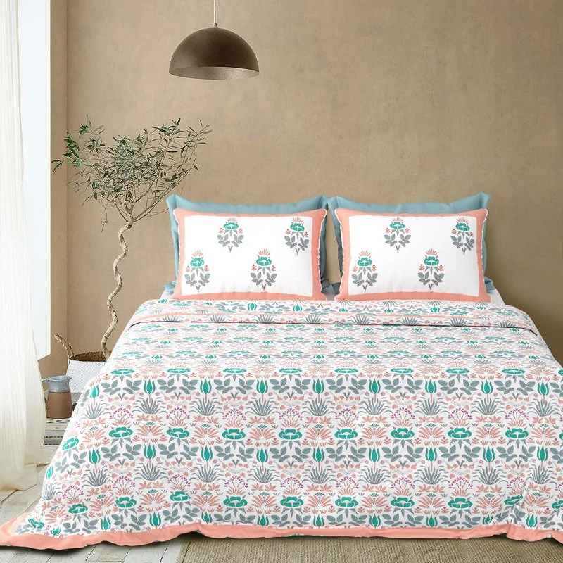 Rang Harmony Cotton Bedsheet (Blue,Peach) - 120 TC media 3