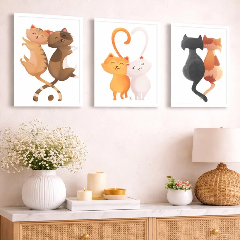 KittyLove Paper Wall Painting With MDF Frame - Set Of Three media 4