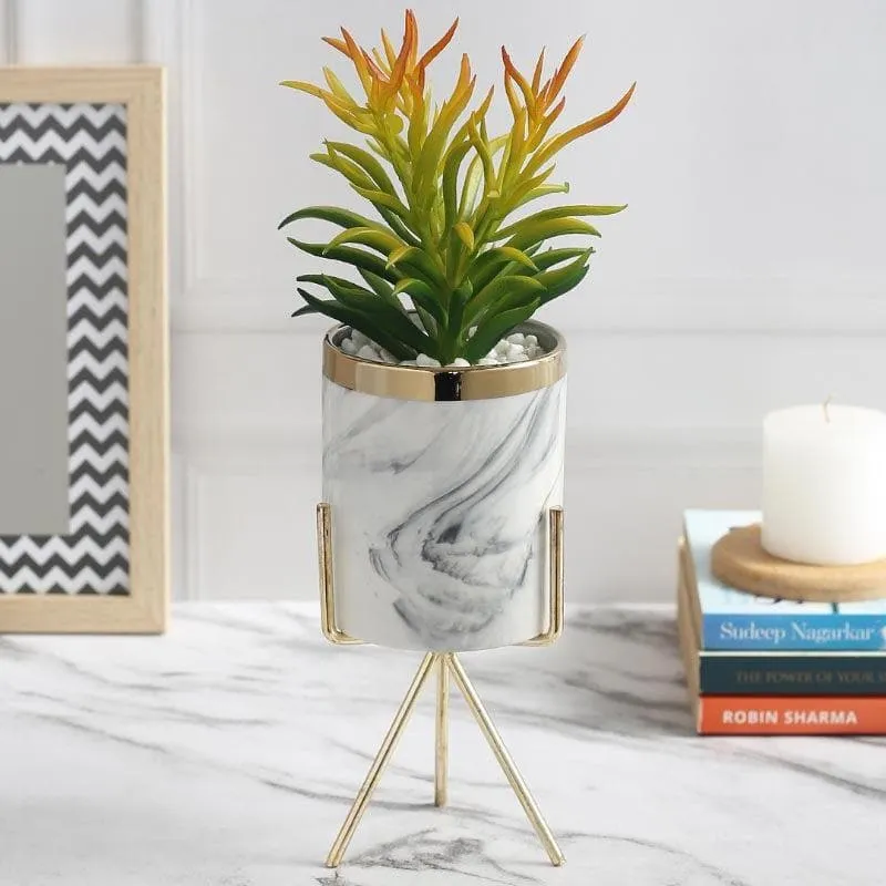 Faux Euphorbia In Marble Pot - 28 cms media 1