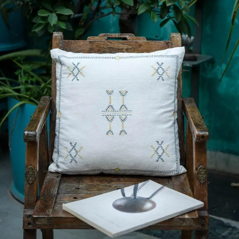 White Embroidered Cushion Cover media 1