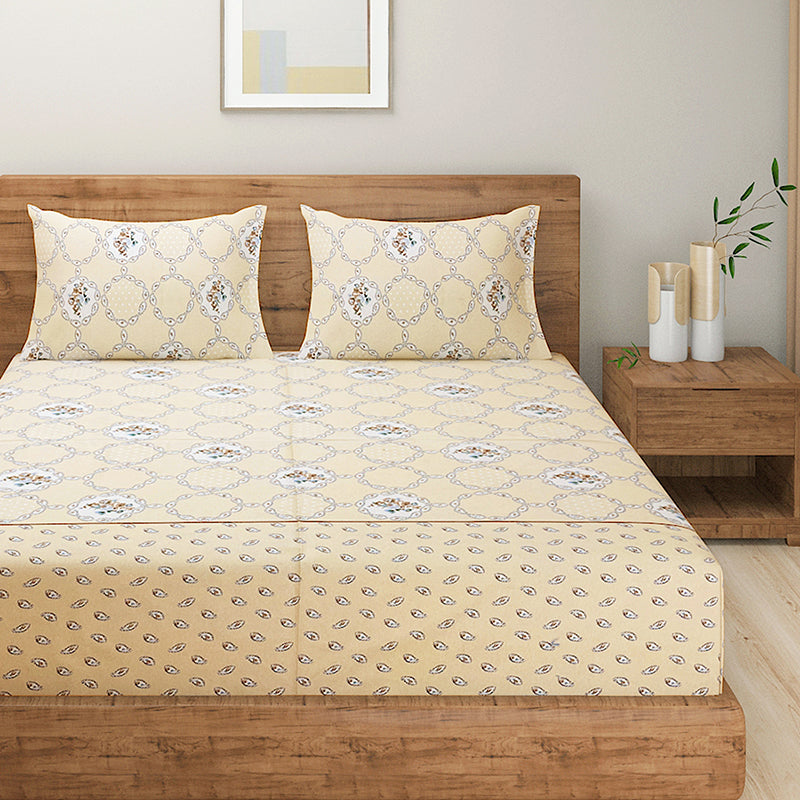 Swayam Rose Grove Cotton Bedsheet (Beige) - 144 TC media 4