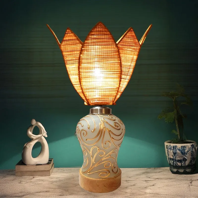 Lumithra Rattan Wooden Table Lamp - Beige media 1