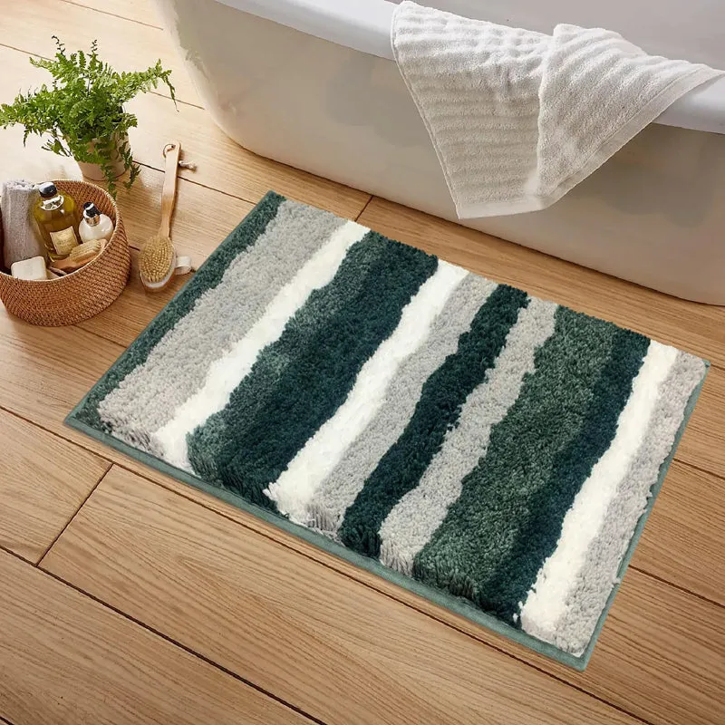 Stripe Luxe Bath Mat - Green, Grey media 3