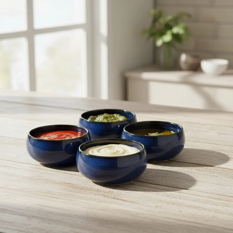 Nocturne Handcrafted Ceramic Dip Bowls (Blue,150 mL) - Set Of Four media 1