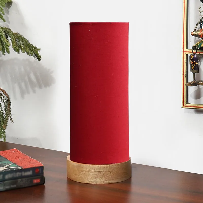 Nyra Tower Wooden Table Lamp - Red,Brown media 3