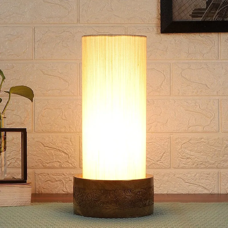 Divanae Cotton Table Lamp With Wooden Base - Beige media 3