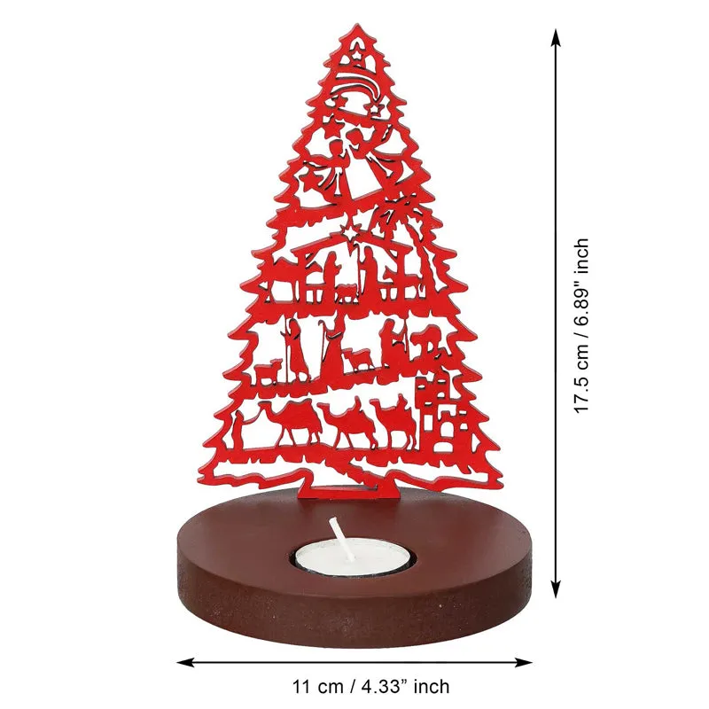 Manger & Tree Wood Christmas Tea Light Holder - Red media 7