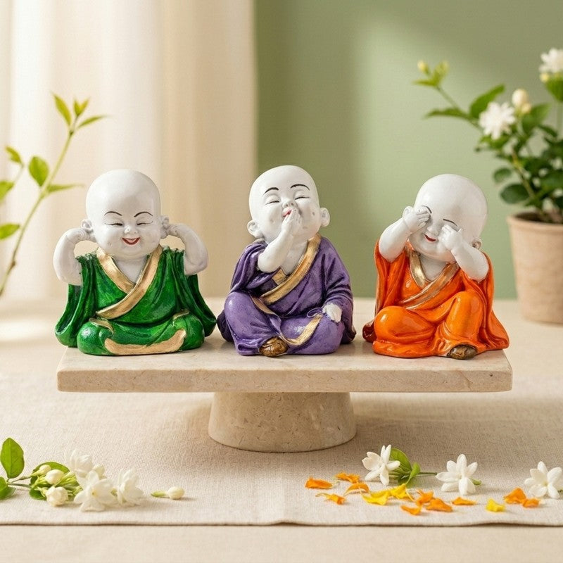 Zen Harmony Budhha Resin Showpiece - Set of Three
