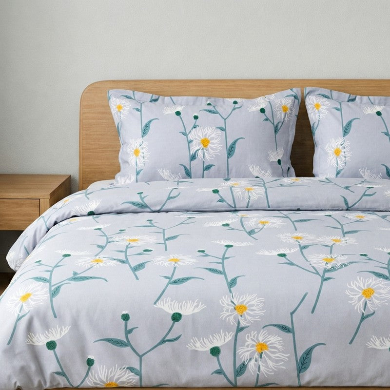 Floral Eclipse Microfiber Bedsheet (Blue) - 125 GSM media 4