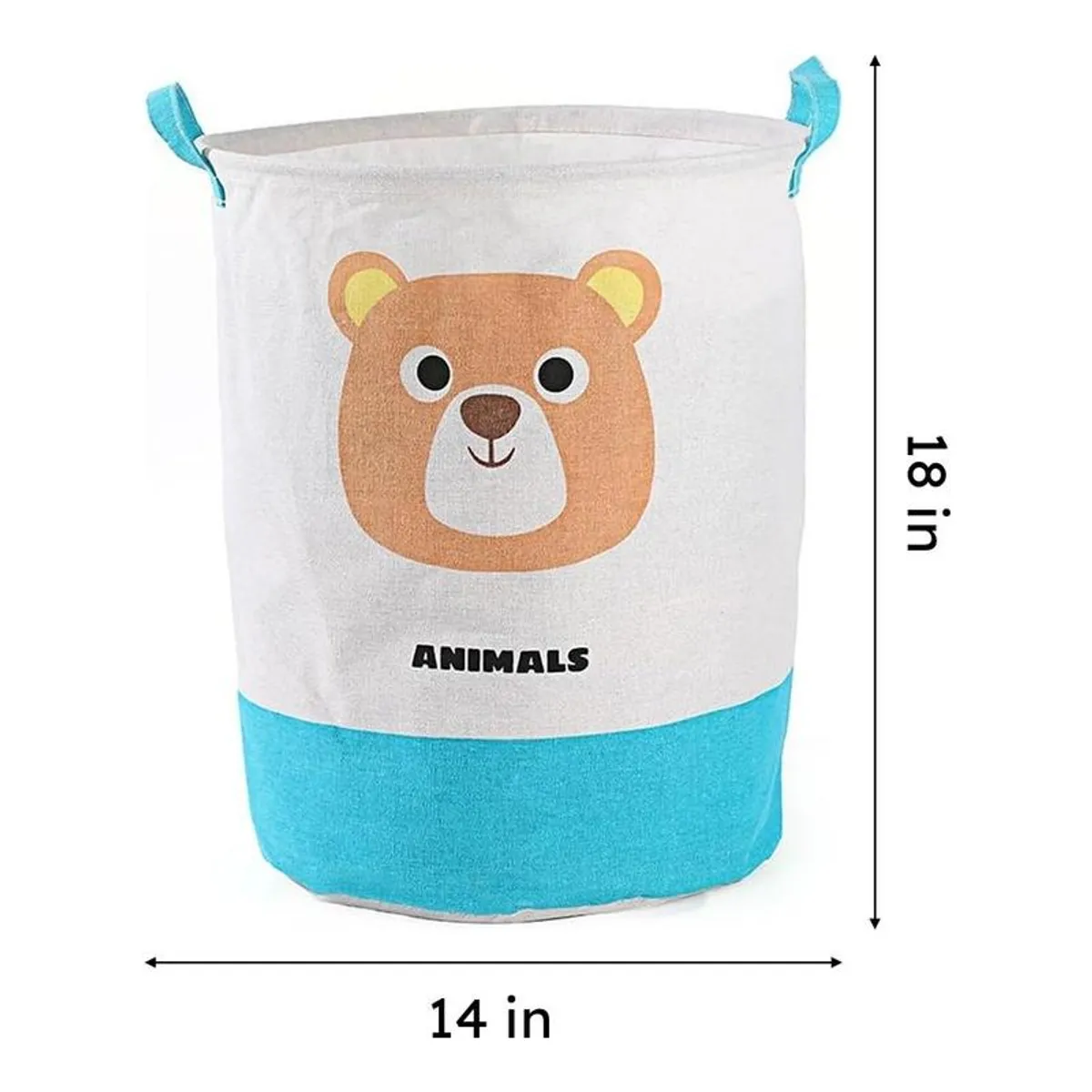 Bear laundry basket shown with arrows indicating its height and width