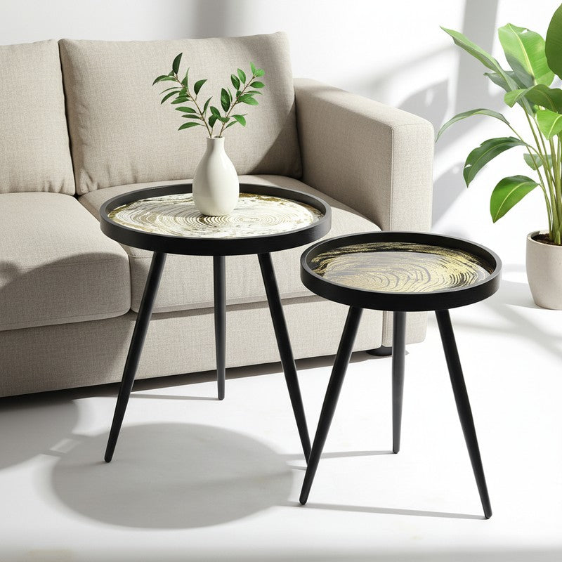 Compact Mango Wood Side & Bedside Tables - Set of Two