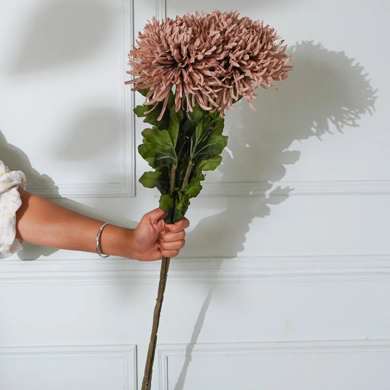 Faux Brown Chrysanthemum Flower Stick (32 CM) - Set Of Two media 1