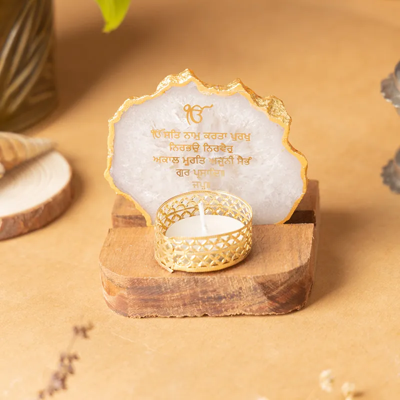 Agate Onkar Mantra Tea Light Holder - White media 4