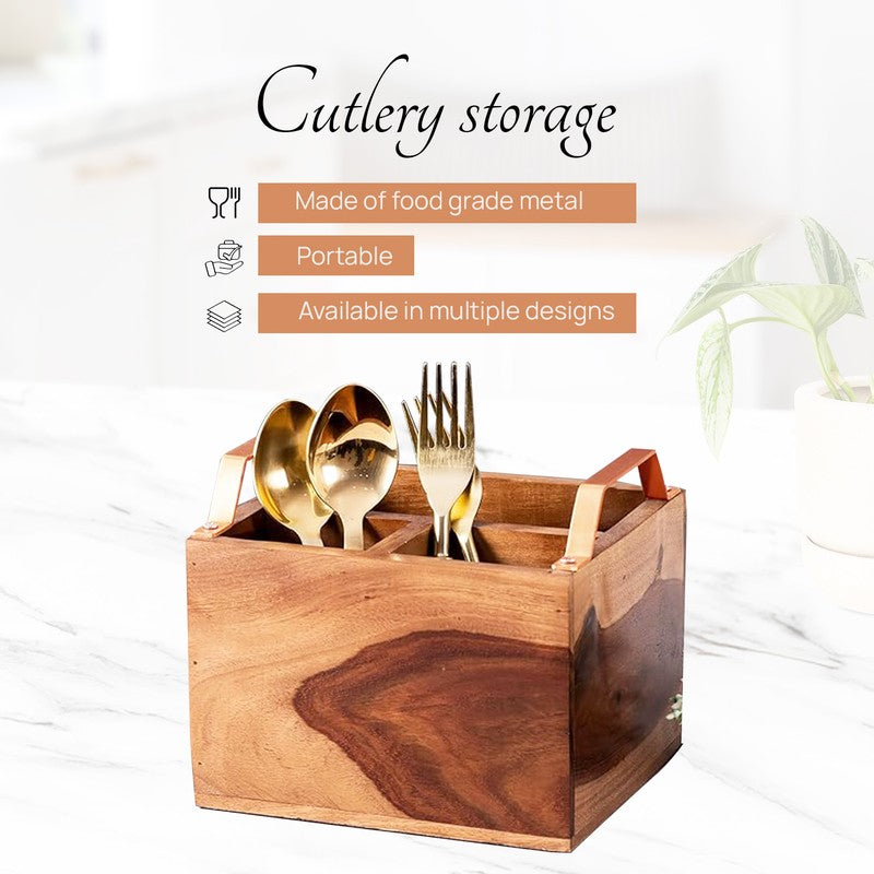 Iroko Cutlery Holder - Copper & Brown media 4