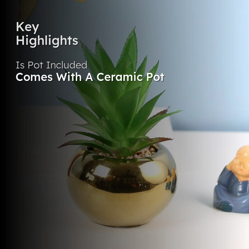 Faux Aloe Vera In Round Ceramic Pot - 14 cms media 2