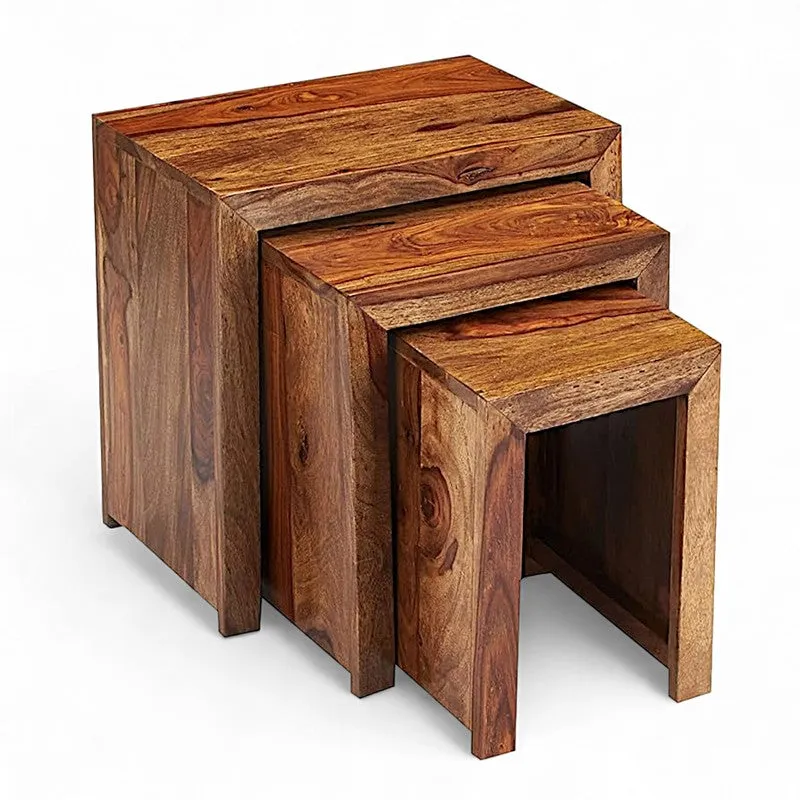 Sverox Sheesham Wooden Side & Bedside Table (Brown) - Set Of Three media 4