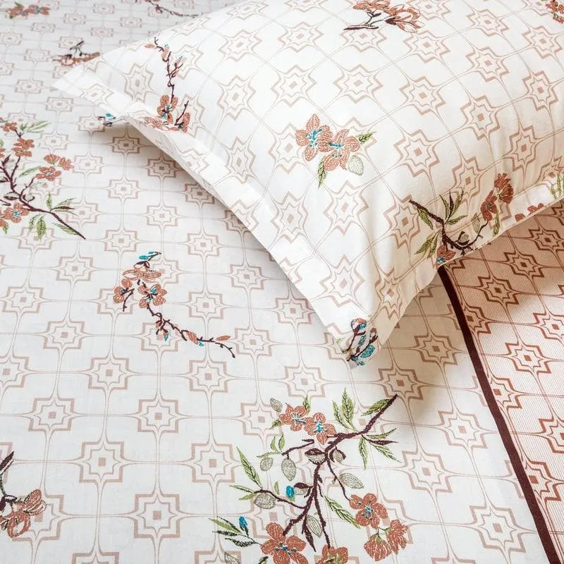 The Pattern Play Cotton Bedsheet (White, Brown) - 170 TC media 5