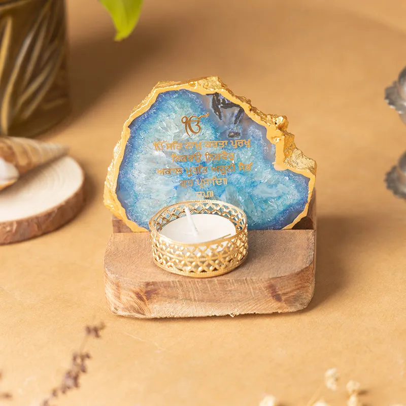 Agate Onkar Mantra Tea Light Holder - Blue media 5