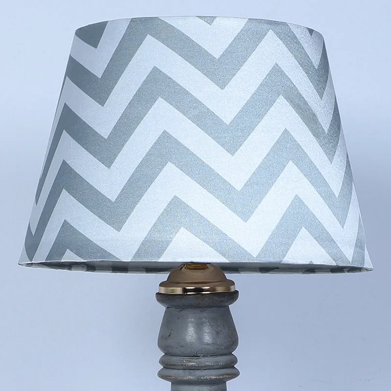 Chevron Light Bantu Printed Mango Wood Table Lamp - Grey, White media 4