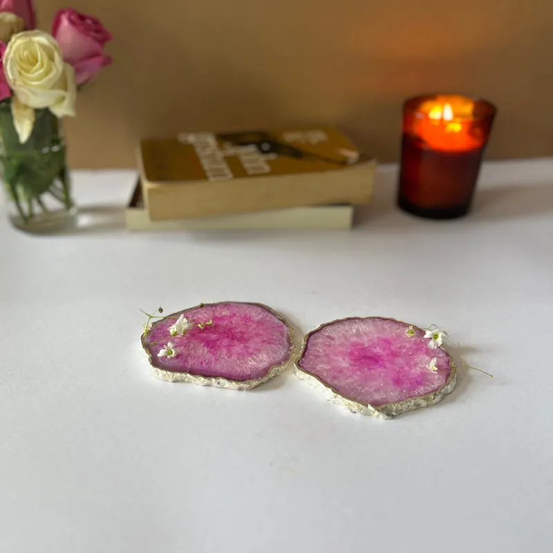 Byrona Handcrafted Crystal Agate Coaster (Pink) - Set Of Two media 3