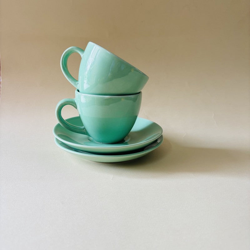 Ceramic Cup & Saucer (Sage Green/180 mL Each) - Set of Two media 4