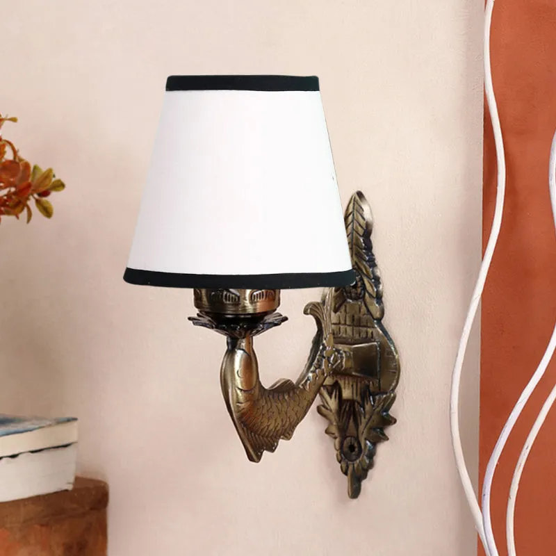 Ziada Conical Fabric & Metal Wall Lamp - White & Black media 3