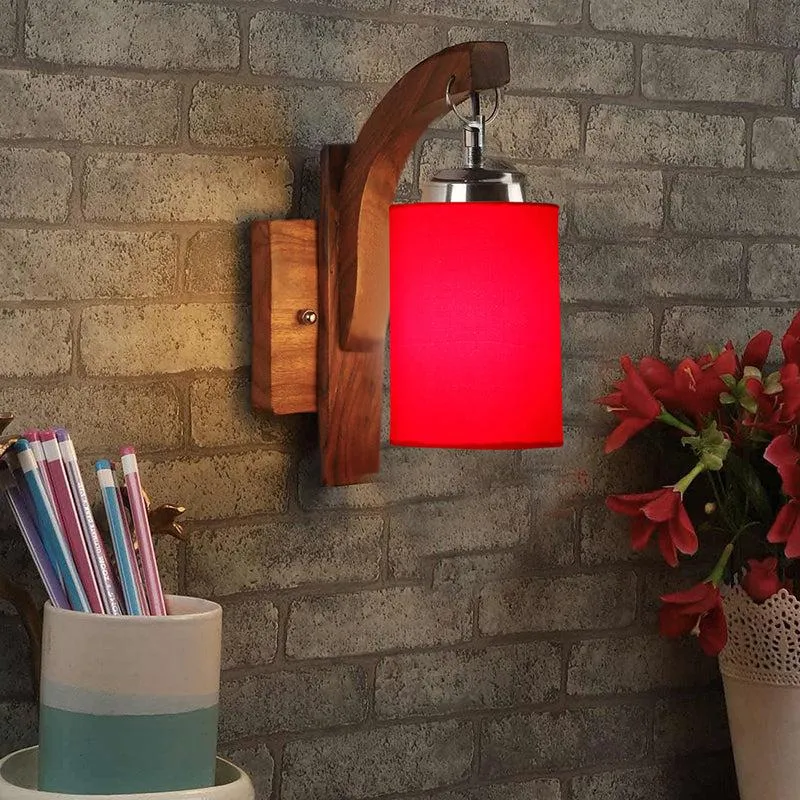 Forma Cylindrical Fabric & Wooden Wall Lamp - Red media 1