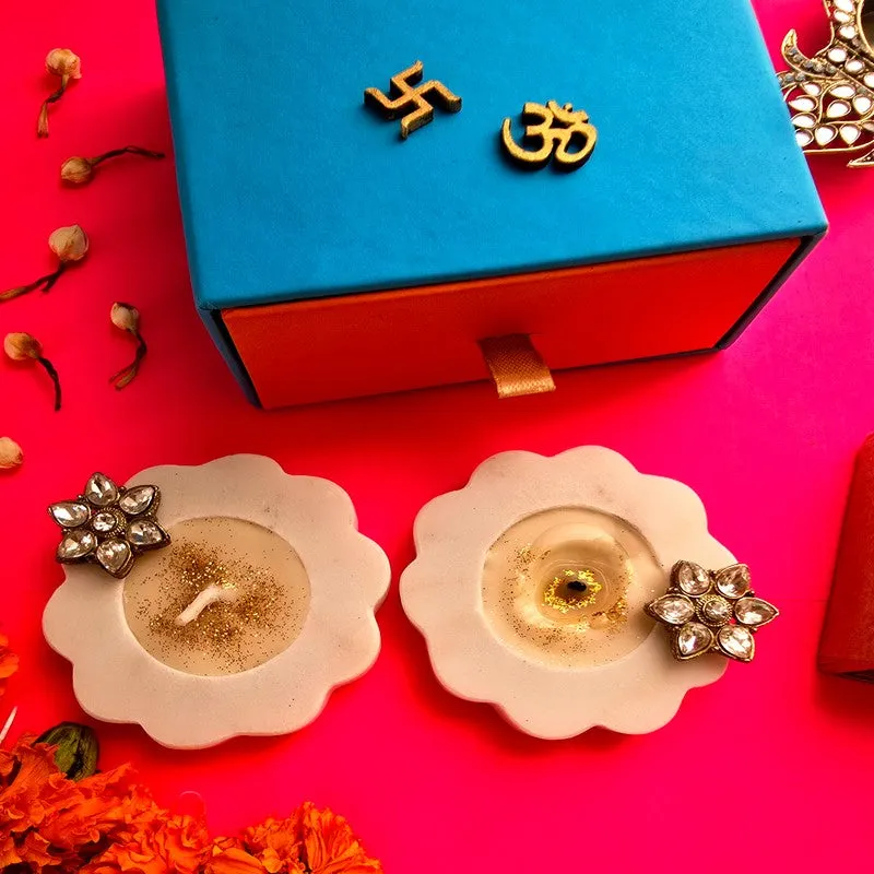 Festive Blossom Glow Holders (Off White) - Set Of Two media 1