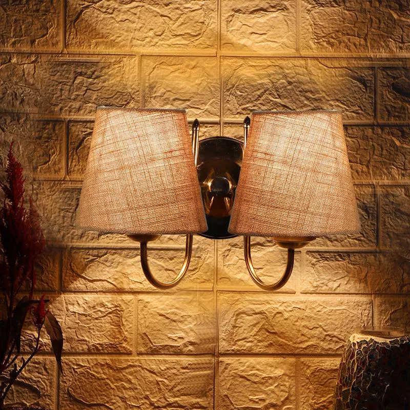 Veda Duo Conical Fabric & Metal Wall Lamp - Beige media 1