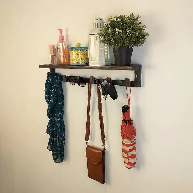 Mantrika Wooden Wall Shelf Organiser with Key Holders media 5