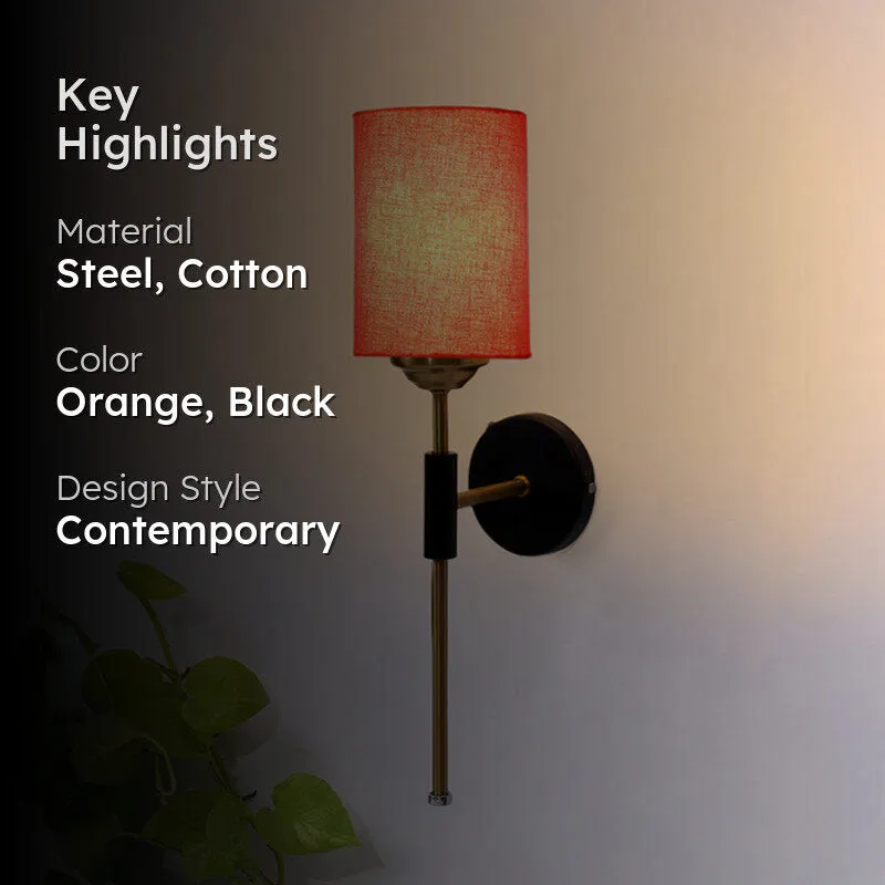 Beryll Cylindrical Steel & Cotton Wall Lamp - Orange media 2