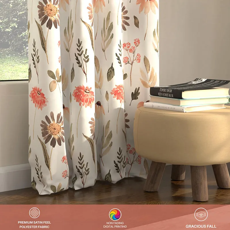 Urban Space Frost Flora Curtain (Peach) - Set Of Two media 1