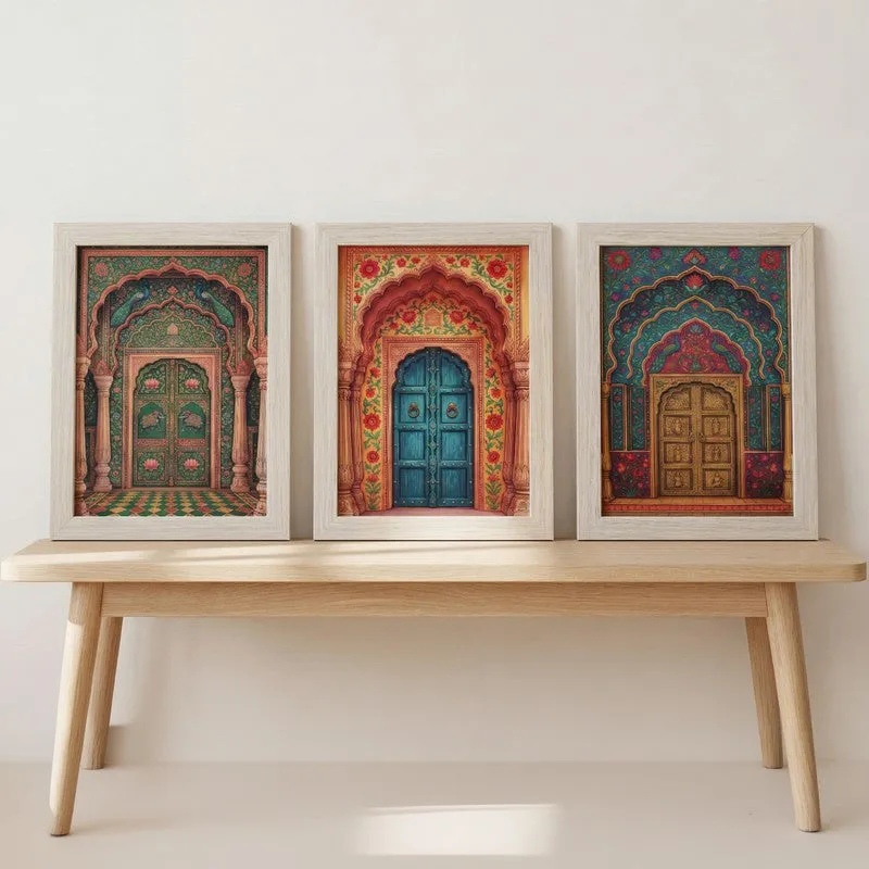 Vibrant Royal Archway Wall Painting With Frame - Set Of Three media 3