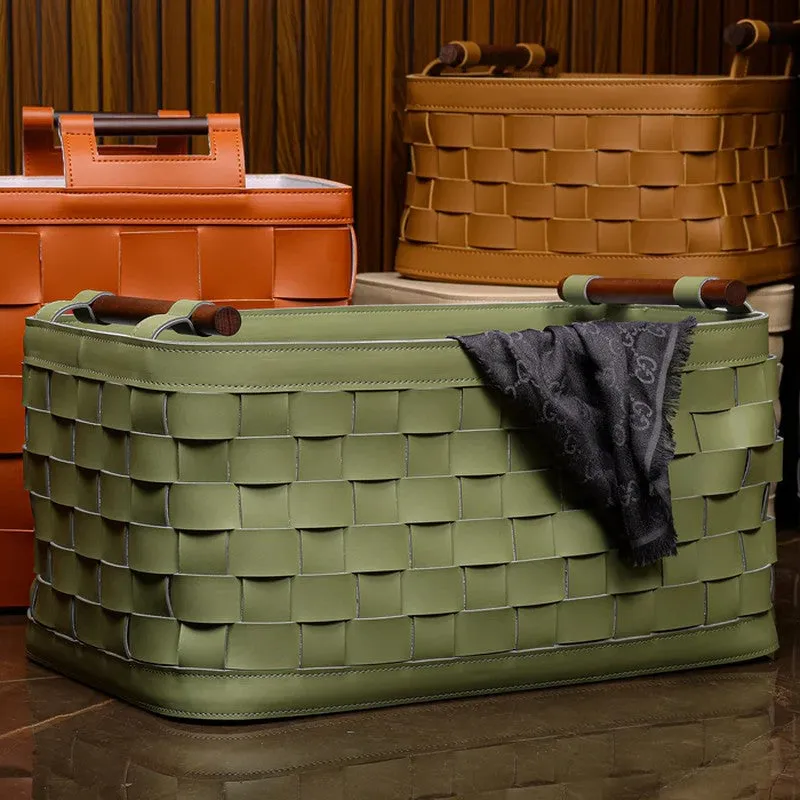 Elegra Faux Leather Storage Basket - Green media 3