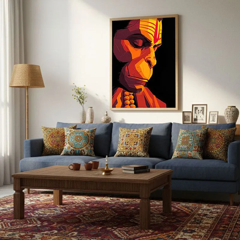 Powerful Bajrangbali III Archival Paper Wall Art - Natural Brown Frame media 4