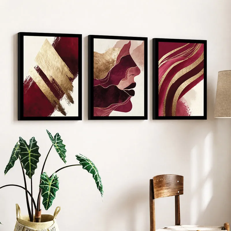 Aurella Abstract Face Wall Painting With Frame - Set Of Three media 3