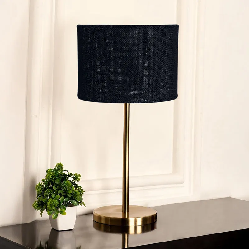 Loft Gleam Jute & Metal Table Lamp (Drum) - Black,Gold media 2